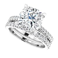 JEWELERYOCITY 4.5 CT Cushion Cut VVS1 Colorless Moissanite Engagement Ring Set, Wedding/Bridal Ring Set, Sterling Silver Vintage Antique Anniversary Promise Ring Set Gift for Her