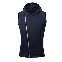 Men's Sleeveless Hoodie Casual Slim Fit Zip Up Drawstring Plain Tank Top Fitness Muscle T Shirt Hooded Vests with Pocket