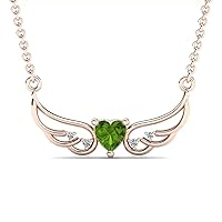 Beautiful Angel Wings Pendant 0.76Ct Heart Shaped Created Peridot & Cubic Zirconia Classic Pendant Necklace 925 Sterling Sliver For Women's,Girls