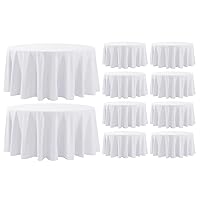 White Tablecloth-132 Inch Round Tablecloth, 10 Pack Stain-Wrinkle Resistant, and Washable, Decorative Polyester Table Cover for Holiday, Buffet Parties, and Wedding, Fits Square or Round Table