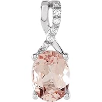 14k White Gold Morganite and .03 Dwt Diamond Pendant Necklace Jewelry for Women