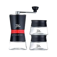 Manual Coffee Bean Grinder w/Ceramic Burr & Two Airtight Glass Jars, 8 Adjustable Coarseness Drip Coffee Grinder 21 oz, Pour Over Hand Crank Mill w/Conical Burr for Home & Travel (BB1007)