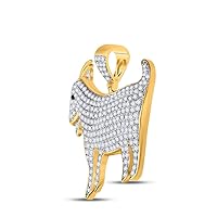 The Diamond Deal 10kt Yellow Gold Mens Round Diamond Goat Animal Charm Pendant 2-7/8 Cttw