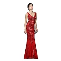 Sequin Long Plus Size Women's Performance Dress, Banquet Evening Dress