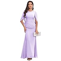 VCCICANY Cape Sleeve Mermaid Chiffon Mother of The Bride Dresses for Wedding Long Pleated Mother of The Groom Dresses