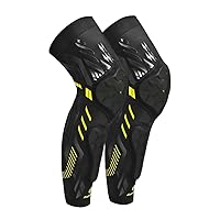 Kuangmi Knee Pad and Shin Guard Sleeve for Basketball, Wrestling, Soccer, Volleyball, Sports, Daily Support (Black Yellow-Pair, Small)