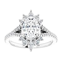 1 CT Oval Cut Anniversary Ring Moissanite VVS Colorless Wedding Ring for Women Her Bridal Gift Engagement Promise Rings 925 Sterling Silver Split Shank Antique
