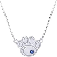 Created Round Cut Blue Sapphire Gemstone 925 Sterling Silver 14K Gold Over Diamond Paw Print Pendant Necklace for Women's & Girl's