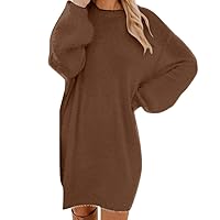 Womens Fall Sweater Dress, Trendy Round Neck Long Sleeve Knitted Comfortable, Plus Size Solid Color Green