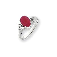 Solid 14k White Gold 10x8mm Oval Created Ruby VS Diamond Ring Band (.06 cttw.)