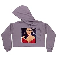 Kim Kardashian Print Women's Cropped Fleece Hoodie - Retro Cropped Hoodie for Women - Pin Up Hooded Sweatshirt - Storm, L