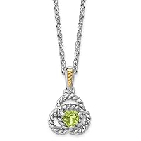 925 Sterling Silver Rhodium Plated With 14k Peridot Pendant Necklace Measures 12.1mm Wide Jewelry for Women