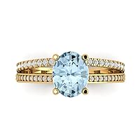 3.09ct Oval Cut Solitaire with Accent split shank Aquamarine Blue Simulated Diamond designer Modern Ring 14k Yellow Gold