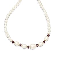 14k Yellow Gold Polished Pearl clasp Freshwater Freshwater Cultured Pearl and Faceted Garnet Bead Necklace 18 Inch Jewelry for Women