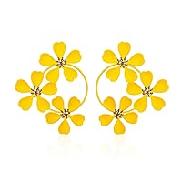 Fashion Matte Flower Statement Dangle Stud Earrings 14k Gold Plated Daisy Camellia Flowers Blossom Petals Round Drop Dangling Studs Earring Boho Mother's Day Jewelry Gifts for Women Girls Mom