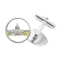 United States Capitol Round Button Cuff Clip Stud Cufflinks