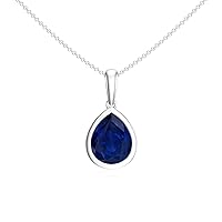 Natural Blue Sapphire Pear Shaped Solitiare Pendant for Women in Sterling Silver / 14K Solid Gold/Platinum