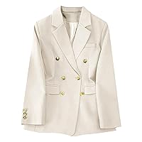 Women's Casual Double Breasted Blazer Oversized Fashion Lapel Collar Long Sleeve Comfy Blazer Jackets with Pockets