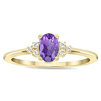 Women's Oval Shaped Amethyst and Diamond Half Moon Ring in 10K Yellow Gold