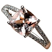 Solid 925 Sterling Silver & Natural Morganite 8x8mm Square Shape Princess Cut June Birthstone Engagement Ring for Men & Women. (Choose Your Size) |LW_GSR_0341