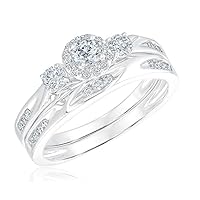 Round Cut 2 CT Moissanite Bridal Set Engagement Ring For Women Solid 14K White Gold/925 Sterling Silver