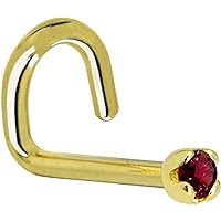 Body Candy Solid 14k Yellow Gold 1.5mm (0.015 cttw) Genuine Red Diamond Left Nose Stud Screw 18 Gauge 1/4