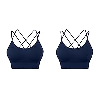 2PC Womens Back Sport Bras Padded Strappy Cropped Bras for Yoga Workout Fitness Low Impact Bras Large Bra