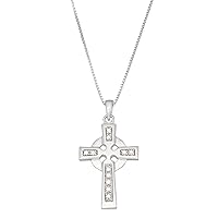 1/10 CTTW Mother's Day Gift For Her Natural White featuring an Irish Celtic Cross Design crafted in Sterling Silver- Diamond pendant for Women and Girls