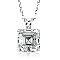 2.00CT Brilliant Asscher Cut, VVS1 Clarity, Moissanite Diamond, 925 Sterling Silver, Pendant Necklace with 18