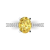 Clara Pucci 2.68ct Oval Cut Solitaire with accent Canary Yellow Simulated Diamond designer Modern Statement Ring Real 14k White Gold