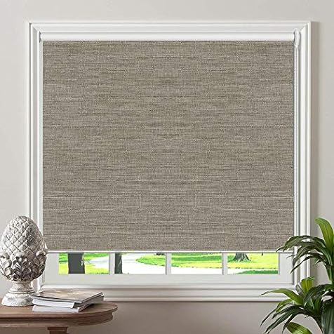 PASSENGER PIGEON Cordless Blackout Window Shades, Thermal Insulated Textured Fabric Custom Window Roller Shades Blinds, 58" W x 60" L, Light Coffee