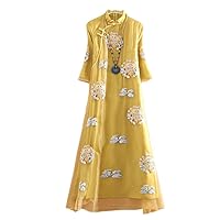 Summer Chinese Style Women Organza Cheongsam Dress Retro Elegant Embroidery A-line Lady Party