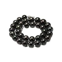 JYX Pearl AAAA+ Natural Tahitian Black Pearl Necklace 12-14mm Round Pearl Beads Strand 17.5