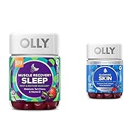 OLLY Muscle Recovery Sleep Gummies and Glowing Skin Gummies - Melatonin, Tart Cherry, Vitamin D, Hyaluronic Acid, Collagen, Sea Buckthorn - 40 and 50 Count