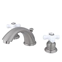 Kingston Brass KB968PX Victorian Widespread Lavatory Faucet with Porcelain Cross Handle, Brushed Nickel