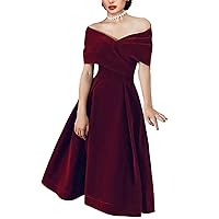 A-Line Elegant Wedding Guest Dress Knee Length Short Sleeve Off Shoulder Velvet Cocktail Party Dress 2023