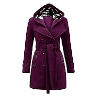 Women's Big Notch Lapel Single Breasted Mid-Long Wool Blend Coat Jacket Trench Coat Winter Collar Outwear Slim Hood