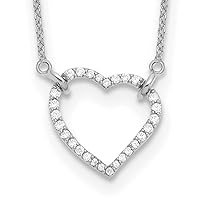 15mm 14k White Gold Lab Grown Diamond Love Heart Pendant Necklace 18 Inch Jewelry for Women