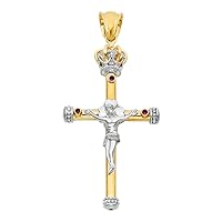 Jesus Cross Pendant Solid 14k Yellow White Gold CZ Crucifix Charm Crown Religious Style Fancy 31 x 52 mm