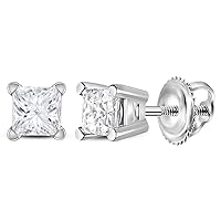 The Diamond Deal 14kt White Gold Unisex Princess Diamond Solitaire Stud Earrings 3/8 Cttw