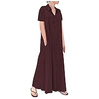Dresses for Women 2023 Solid U Neck Hot Short Sleeve Shift Sundress Swing Sundress Flowy Plain Maxi Sundress