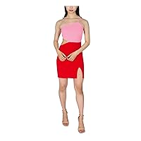 Womens Pink Zippered Cut Out Color Block Spaghetti Strap Asymmetrical Neckline Short Cocktail Sheath Dress Juniors 0