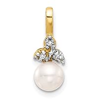 14k Gold 6 7mm Round White Freshwater Cultured Pearl and .03ct. Diamond Pendant Necklace Jewelry Gifts for Women