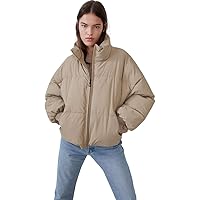 Women's Long Sleeve Full-Zip Oversized Short Quilted Jacket Warm Winter Bubble Coat