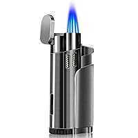 LcFun Torch Lighter Fuel Refillable Lighters 4 Jet Lighter with Punch Quad Flame Torch Cigar Lighter Gas Butane Lighters-Butane NOT Included (Black)