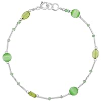 Natural Peridot Liquid Silver Bracelet Sterling Silver Findings, 7 inch