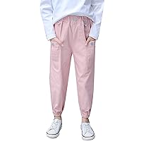 FEESHOW Kids Girls Cargo Jogger Pants High Waisted Pockets Casual Loose Combat Trousers for Spring Summer Fall Sports
