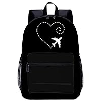 Airplane Heart Travel Laptop Backpack Lightweight 17 Inch Casual Daypack Shoulder Bag for Men Women