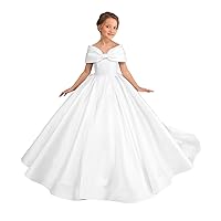 Off Shoulder Flower Girl Satin Dresses for Kids Wedding A Line Princess First Communion Dress Ball Gowns with Bow
