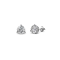 Lab Grown Natural Diamond Women 3 Prong Solitaire Stud Earrings 14K Gold (0.50-1.00 ctw)